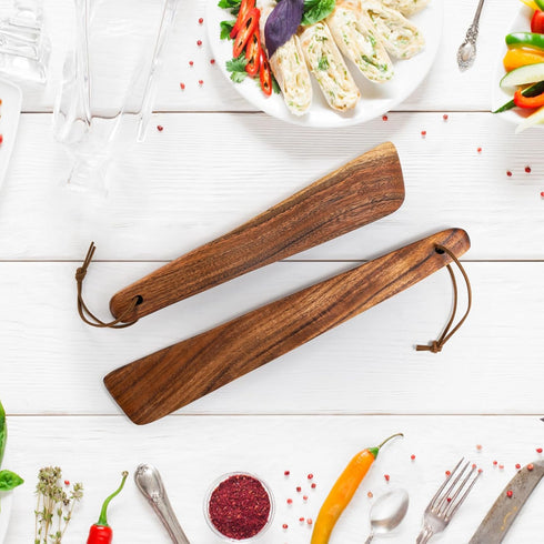 Tebery 4 Pack Small Wood Flipper Teak Wood Spatula Set for Cast Iron, 10 Inch 12 Inch Flat Wooden Turner Multipurpose Wood Cooking Utensil for Fli...