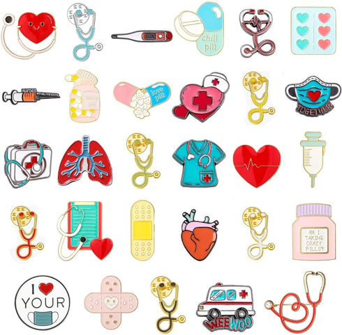 29 Pcs Nurse Stethoscope Enamel Pins Cute Brooch Pins Inspirational Cartoon Lapel Pins Badges Doctor for Nurses' Day Gifts Hat Jacket Bag Decor...