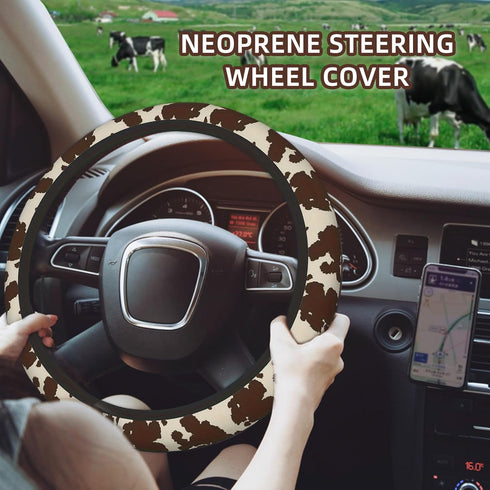 SuperKaKa Brown Cow Print Steering Wheel Cover,Cute Auto Anti-Slip Breathable Cow-Pattern Covers Protector Universal Car Interior Accessories for ...