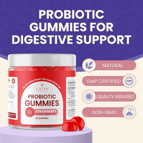 Probiotic Gummies, Strawberry-Flavored, All-Natural Vegan Probiotics for Adults, 10 Billion CFUs, Probiotic for Digestive Regularity, Immunity, Sk...