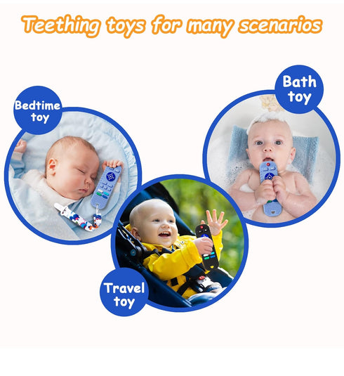 2 Pack Soft Silicone Teething Toys for Toddlers, Babies 6-12 Months - Boys Girls Baby Molar Teether Chew Toys Set, Remote Control Shape Teething T...
