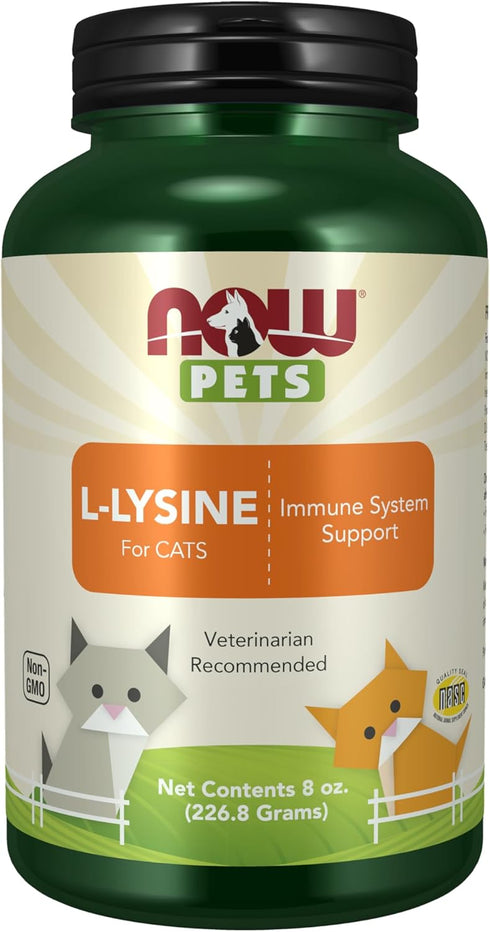 NOW Pet Health, L-Lysine Supplement, Powder, Formulated for Cats, NASC Certified, 8-Ounce...