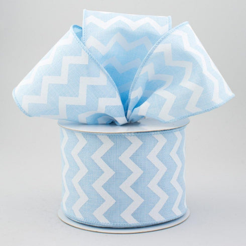 Expressions Chevron Wired Ribbon, Light Blue, 2.5 Inch x 360 Inches, 100% Polyester, Canvas, Baby Shower, Easter, Christmas, Mothers Day, Spring...