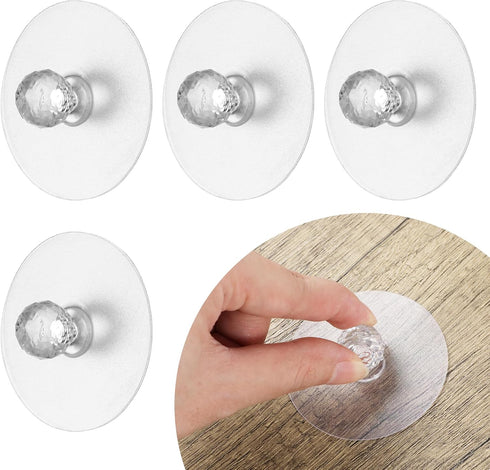 4 Pcs Self Adhesive Cabinet Drawer Pull Knobs No Drill Clear Acrylic Crystal Diamond Shaped Pulls Handles Hooks Window Opener for Wardrobe Kitchen...