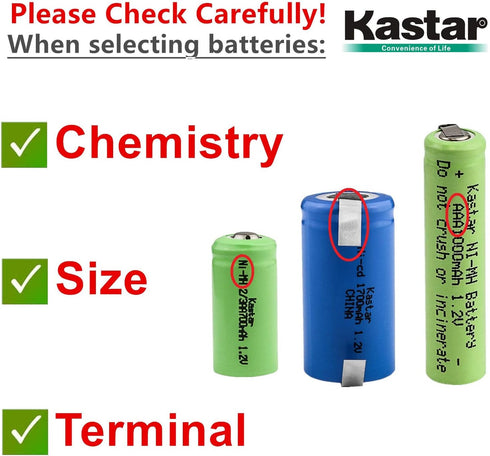 Kastar 2-Pack 1.2V Ni-MH AAA 1000mAh Rechargeable Battery w/Tabs Compatible with Electric Razors Toothbrushe High power Static Applications (Telec...