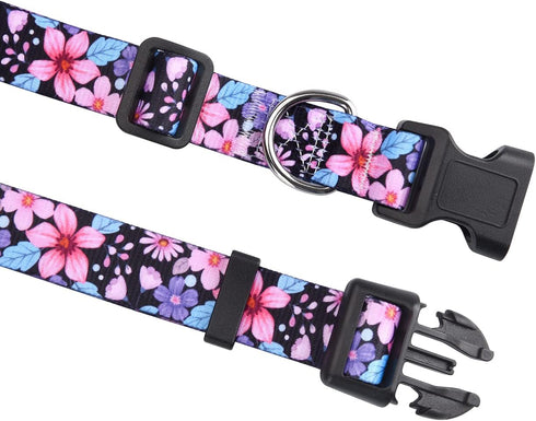Dog Collar and Leash Set for Small Dogs Cats, Soft Comfy Pet Collar for Small Medium Large Dogs, Floral Pattern for Boy Girl Puppy Dogs Cats(Flora...