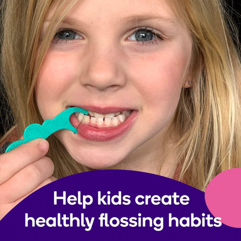 BURSTkids Flossables Kids Flossers - Kids Floss Picks with Ergonomic Design, No-Slip Grip, Smiley Face and Fun Colors - Toddler & Kids Dental Flos...