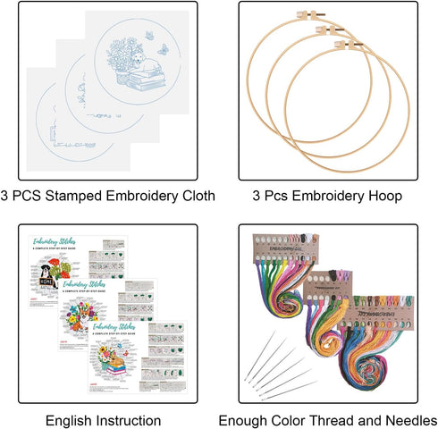 Louise Maelys 3 sets Dog Embroidery Kits for Beginners with Animal and flowers pattern,Adults Starter Cross Stitch Kit DIY Needlepoint Kits...