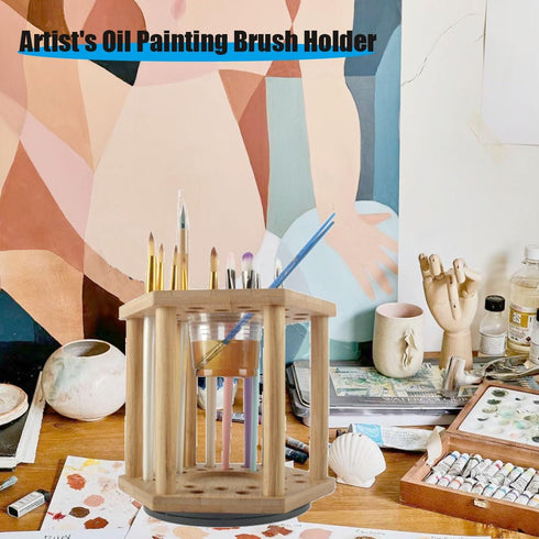 Rotating Paint Brush Holder 25 Holes Bamboo Display Drying Stand Artist Paint Brush Organizer Watercolor Brush Stand Rack Paint Brush Storage Art ...