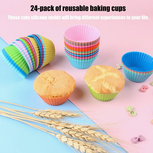 Silicone Cupcake Baking Cups 24 Pack, Reusable & Non-stick Muffin Cupcake Liners Holders Set for Party Halloween Christmas, Easy Clean Pastry Muff...