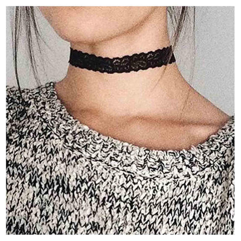 Vintage Black Wide Lace Choker Necklace Black Hollow Lace Collar Necklace Crocheted Lace Necklace Punk Tattoo Choker Chain Short Chain Jewelry for...