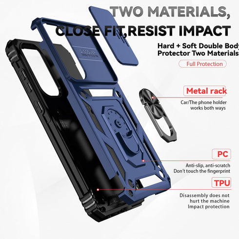 for Samsung Galaxy A55 5G Case with Camera Lens Cover HD Screen Protector, Dual Layer Military-Grade Drop Tested Magnetic Ring Holder Kickstand Pr...