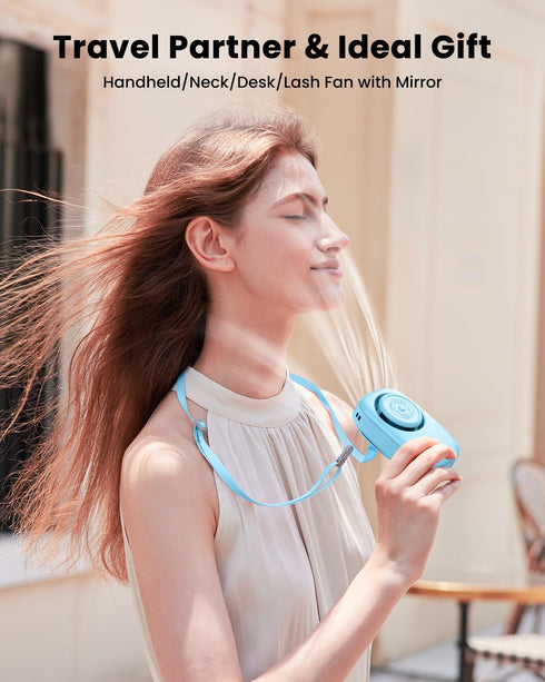 Gaiatop Neck Fan Rechargeable Mini Portable Fan Cute Camera Design, Lash Fan with 360°Rotate Mirror, 3 Speed USB Handheld Fan with LED Display, Pe...