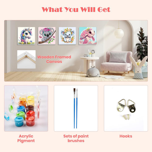 MISCER 4 Pack Animals Paint by Numbers for Kids Adults, Cartoon Paint by Number Kits for Kids, DIY Animals Oil Painting Suitable for Home Decorati...