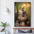 FireDeer Funny Bathroom Canvas Wall Art Dog Animal Reading the Newspaper On Toilet Poster Humor Painting Canvas Prints Modern Aesthetic Picture Fa...