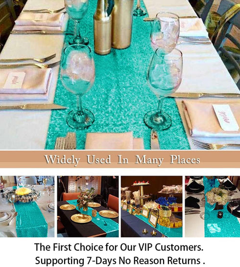 ShinyBeauty Mint Green Table Runners 2Packs 12''x72'' Teal Sequin Table Runners Glitter Fabric Table Runner 72 Inches Long Sparkle Table Cover Ove...