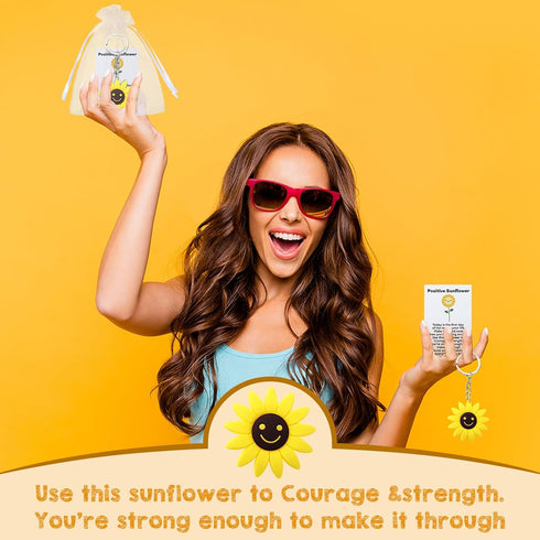 30 Set Inspirational Positive Sunflower Keychains End of the Year Gifts Bulk Motivation Employee Appreciation with Funny Card Organza Bag Gifts fo...