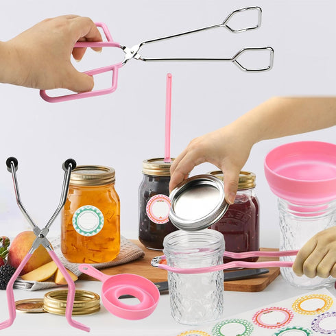 Home Canning Supplies Starter Kit, Food Grade Stainless Steel Canning Tools with Jar Lifter Tongs, Funnel, Labels, Magnetic Lid Lifter, Essential ...