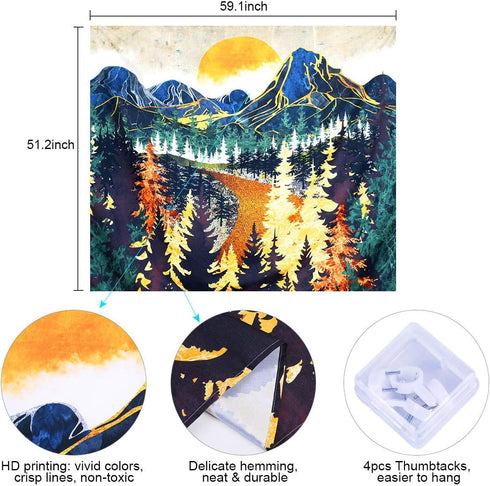 SENYYI Mountain Wall Hanging Tapestry - Forest Trees Art, Sunset, Road in Nature Landscape Home Decor for Room (51.2 x 59.1 inches)...