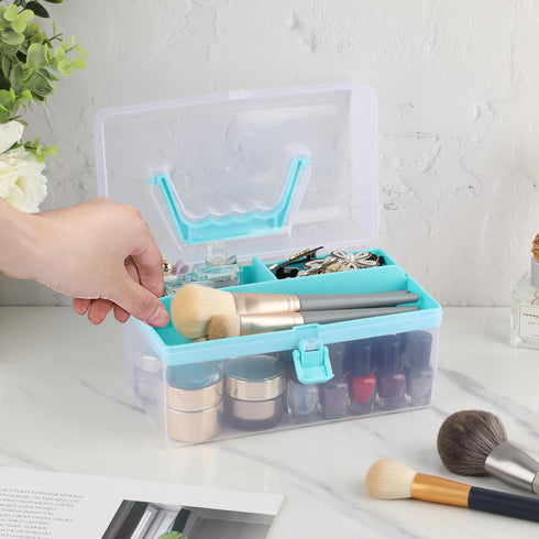 BTSKY Multipurpose Plastic Craft Storage Containers with Removable Tray, Clear Plastic Storage Box with Lid & Handle, Easy Carry & Stack Small Sto...