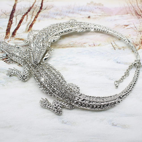 Retro Ethnic Crystal Double Gator Chunky Bib Collar Choker Necklace Gothic Stylish Exaggerated Fashion Animal Statement Necklace Jewelry For Women...