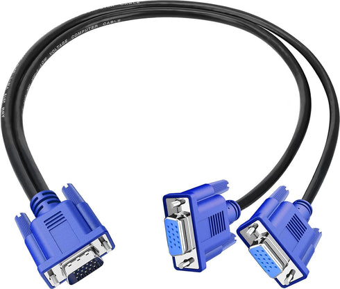 PASOW VGA Splitter Cable 1080P Dual VGA Monitor Y Cable 1 Male to 2 Female Adapter Cable Only for Screen Duplication - 1.5 Feet (No Screen Extensi...