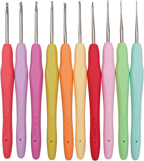 MTGHYARE 10 Small Sizes Lace Crochet Hooks Set 0.5mm - 2.75mm Ergonomic Soft Grip Handle Crochet Hook Needles Thread Crochet Hooks Yarn Lace Knitt...