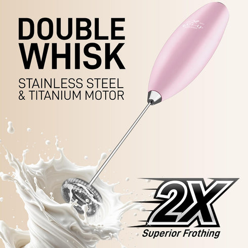 Zulay Kitchen Powerful Double Whisk Milk Frother Handheld - Foam Maker With Stand - Whisk Drink Mixer for Coffee, Mini Foamer for Latte, Matcha, F...