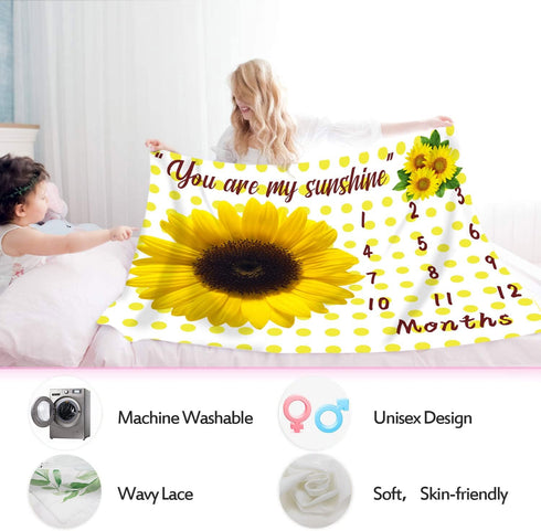 Baby Monthly Milestone Blanket for Baby,You are My Sunshine Sunflower Baby Monthly Milestone Blanket,Baby Month Blanket for Baby,Baby Growth Chart...