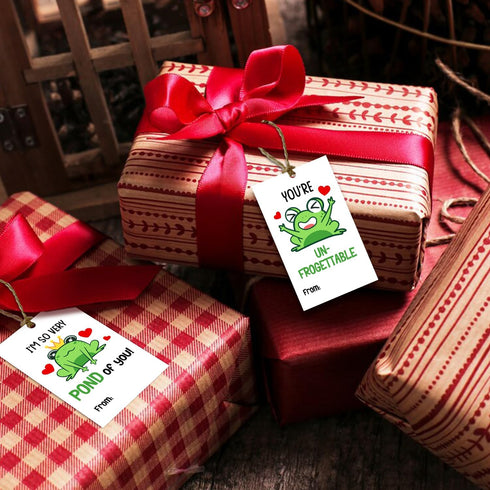 Valentine’s Day Gift Tags Cute Frog Theme DIY Present Wrap Hang Label with Twine Kids Hang Name Label Valentine's Day Anniversary Party Wrapping S...