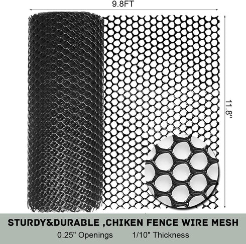 Plastic Chicken Wire Fencing 12'' x 10ft Black Chicken Wire Mesh Fence Poultry Netting for Crafts, Plastic Garden Fencing, Floral Chicken Wire...