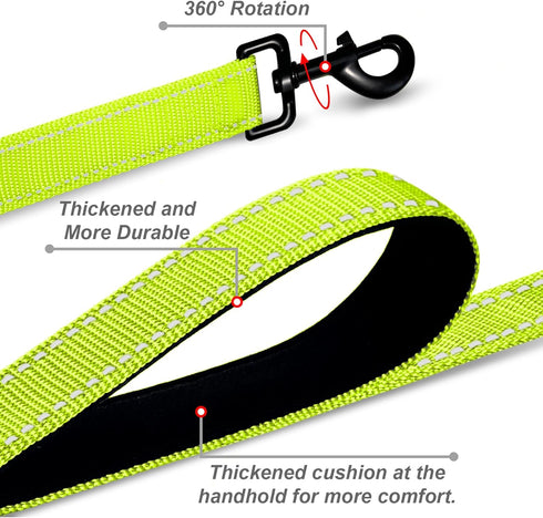 Dog Leashes for Medium & Large Dogs Walking, Reinforced Thick Nylon Pet Leash with Reflective Finish and Soft Hand-held Grip, 5FT, Bright Green, L...