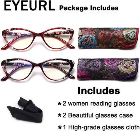 Cat Eye Blue Light Blocking Glasses for Womens - 2 Pairs Lightweight Blue Screen Computer Eyeglasses Anti Glare Glasses...