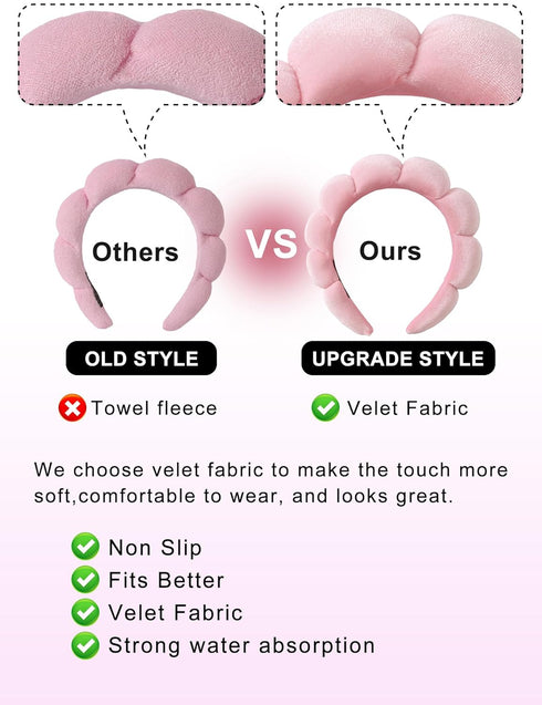 Velvet Spa Headbands:Skincare Headbands With Wristbands | Non-Slip, Super Absorbent & Elastic Makeup Headband For Face Washing (Purple & Pink)...