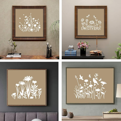 16 Pieces Wildflower Stencils for Painting, Reusable Large Spring Wild Flower Stencils Wall Stencils, DIY Large Drawing Template Stencil for Paint...