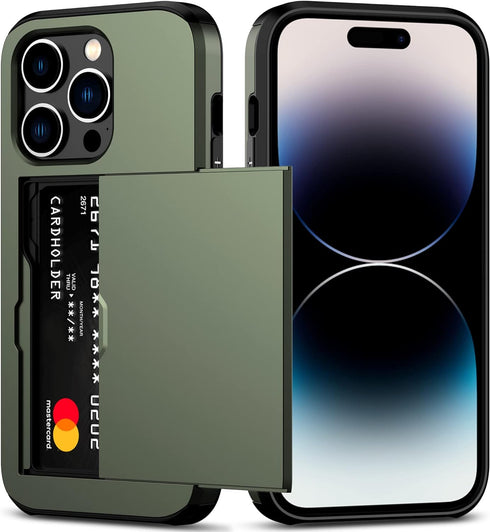 Nvollnoe for iPhone 14 Pro Case with Card Holder Heavy Duty Protective Dual Layer Shockproof Hidden Card Slot Slim Wallet Case for iPhone 14 Pro f...
