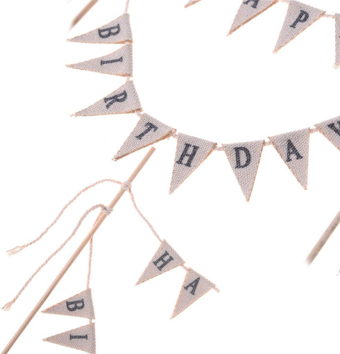LOCOLO Happy Birthday Cake Toppers, Ivory Cake Topper with Wooden Sticks, Party Decoration Supplies Cake Toppers Happy Birthday...