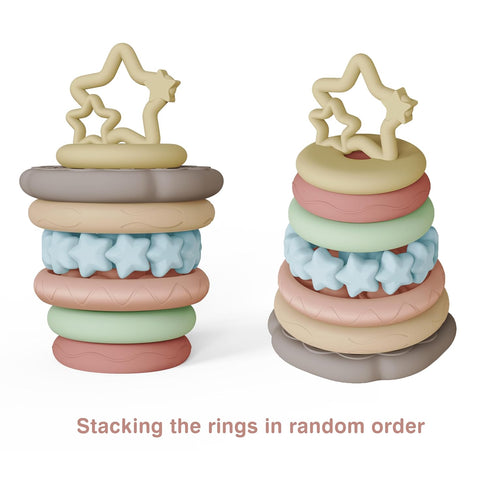 Sensory Baby Teething Toys, Stacking Rings Toys for 1 2 One Year Old, 7 Piece Teether Set Baby Girl Boys Shower Gifts, Newborn Essentials for 6-12...