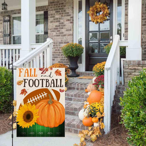 Fall Football Garden Flag 12x18 Inch Double Sided Pumpkin Outdoor Fall Football Party Decorations Sign Autumn Farmhouse Small Burlap Garden Flags ...