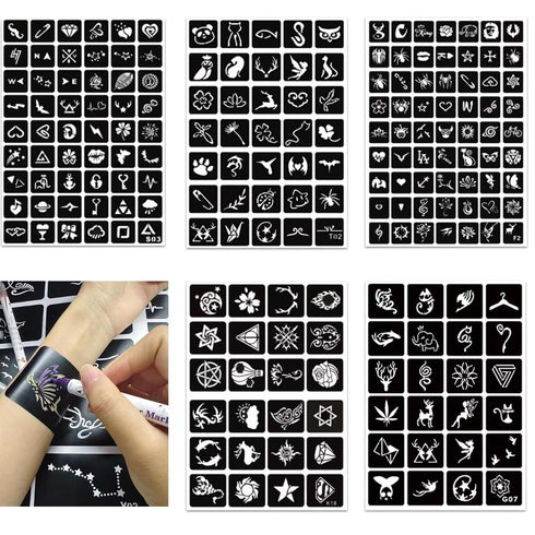 Temporary Tattoo Markers for Skin, 10 Body Markers + 200pcs Tattoo Stencils for Kids Teens and Adults, Dual-End Tattoo Pens Make Bold and Fine Lin...