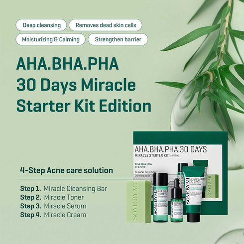 SOME BY MI AHA BHA PHA 30Days Starter Kit - Toner 1.01Oz, Serum 0.33Oz, Cream 0.7Oz, Cleansing Bar 1.05Oz - Mild Exfoliating Daily Skin Care Set -...