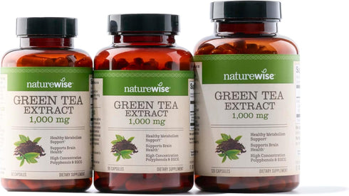 NatureWise Green Tea Extract Capsules 1000 mg - 50% EGCG & 98% Polyphenols - Extra Strength Antioxidants for Heart Health and Energy - Vegan, Glut...