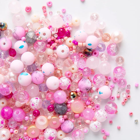 Keip Taoun Pink Glass Beads for Jewelry Making, Bracelet Beads Set for Girls, 1000pcs Including 8mm Assorted Round Beads, 6mm Bicone Crystal Beads...