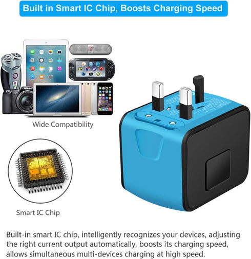 Travel Adapter Worldwide, Universal International Power Plug Adapter W/2.4A 3xUSB-A and 3.0A Type-C Wall Charger, European Travel Plug Adapter for...