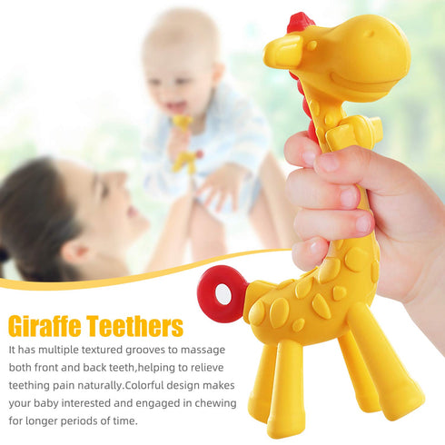 SHARE&CARE BPA Free Silicone Giraffe Baby Teether Toy with Storage Case, for 3 Months Above Infant Sore Gums Pain Relief and Baby Shower, Baby Tee...