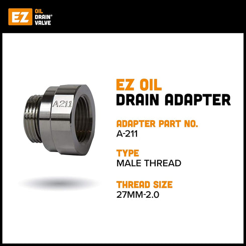 EZ (A-211) Silver 27mm-2.0 Thread Size Oil Drain Valve Adapter...