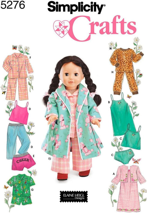 Simplicity Crafts 5276 Baby Doll Pajamas Clothing Sewing Pattern for Girls by Andrea Schewe, Size 18''...