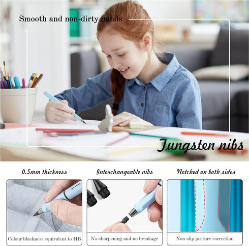 6 PCS Eternal Inkless Pencil with Eraser Erasable Everlasting Pencils Replaceable Nib Colorful Forever Infinity Pencil Portable Magic Pencils for ...