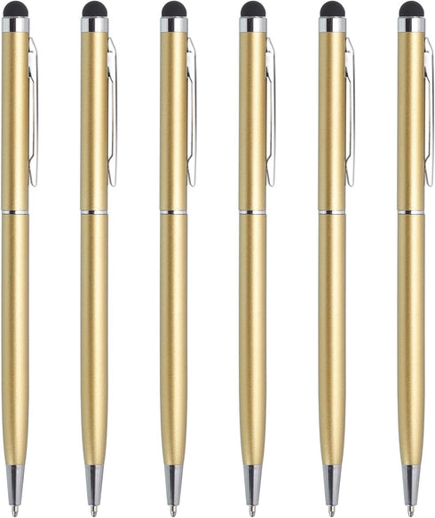 MECCANIXITY 6pcs Metal Stylus Pen Ballpoint Pen 2 in 1 Universal Retractable Ink Pen with Stylus Tips for All Capacitive Touch Screen Device, Gold...