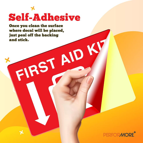 Performore First Aid Sticker, 10"x 7", 2 Pack, Durable, Self-Adhesive Vinyl Sticker, Resistance to Fade, Weather, Scratch & Water, Perfect for Sch...